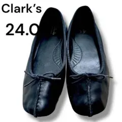 Clarks 黒 バレエシューズ 本革フレックルアイス24cm スリッポン