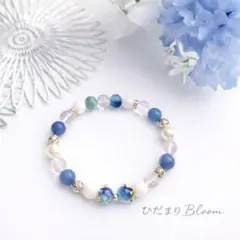 ひだまり Bloom ブルーアベンチュリン×水晶 天然石 ブレスレット
