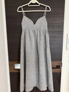 キャミワンピース 白黒チェック ロング丈 Mサイズ　秋冬