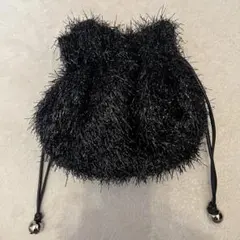 美品　MIESROHE ミースロエ　フリンジ巾着バッグ　ブラック　ミニバッグ