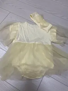 イエロー チュール ベビードレス ヘアバンド付き