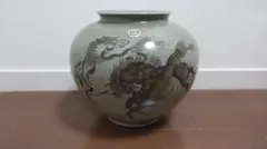 青磁 馬絵 花瓶 共箱付 - メルカリ