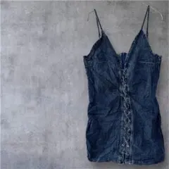 一点物❣️デニムキャミワンピース　レースアップ　コットン　ポリエステル