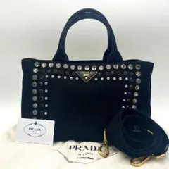 【極美品】プラダ ハンドバッグ ショルダー 2way カナパ S ミニ ビジュー