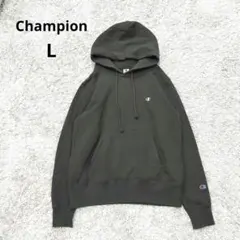 Champion チャンピオン パーカー カーキ ロゴ刺繍 シンプル L