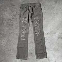 y2k 平成ギャル セミフレアパンツ デニム ダメージジーンズ グランジ