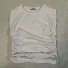 ホワイト ノースリーブ トップス サイドギャザー ZARA Lサイズ 白