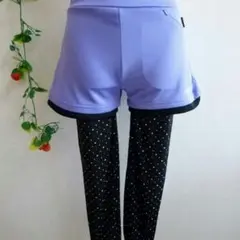新品①ラベンダーＬ★ドットレギンス付きフィットネスパンツ