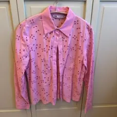ピンク刺繍長袖シャツ　ZARA