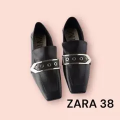 新品 ZARA スクウェアトゥミュール パンプス ローファー ブラック 38