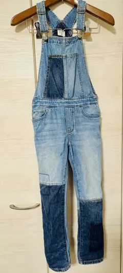 GAP KIDS デニム オーバーオール 130 パッチワーク風 男女兼用