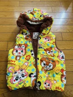 110㎝　グラグラ　リバーシブルフード付き ダウンベスト黄✖️茶