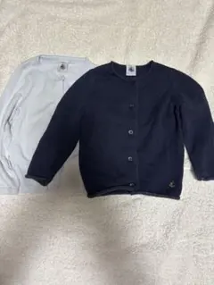プチバトー　ネイビー・水色 ボタン付きカーディガン