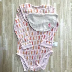 ユニクロ うさぎ柄長袖ロンパース 肌着 スタイ 3点セット サイズ90