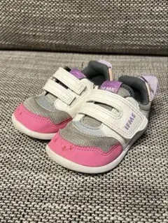 【14.5cm】IFME ベビーシューズ グレー/ピンク