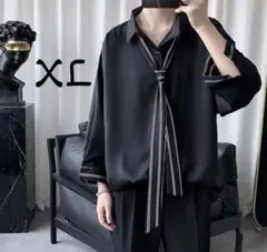 メンズ トップス ネクタイ付き シャツ ブラック モード 韓国 春服