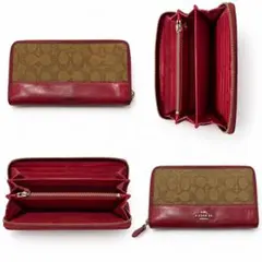 COACH コーチ 長財布 シグネチャー レッド ラウンドファスナー