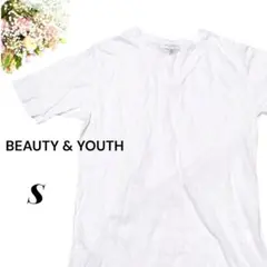 BEAUTY & YOUTH　Tシャツ　カットソー　ホワイト　Vライン　Sサイズ