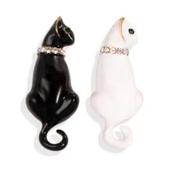 新品 2点 白猫 黒猫 ブローチ エナメル ネコ キャット アクセサリー /16