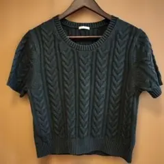 【GU】ダークグレー　ケーブルニット 半袖セーター