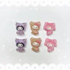 ネイルパーツ 6P 〈J129〉 着ぐるみ キティ クロミ マイメロ 秋 冬
