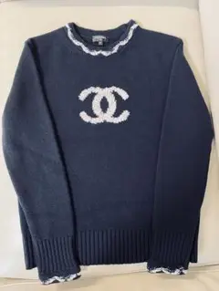 ★正規品★CHANEL★ウールカーディガンニットセーター★ネイビー★＃３８ CHANEL シャネル ニットジャケット カーディガン レディース38