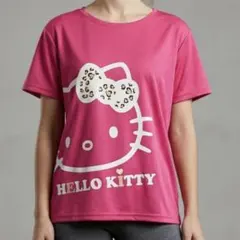 Hello Kitty 半袖Tシャツ スポーティ ピンク ヒョウ柄リボンのサムネイル