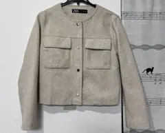 ZARA ノーカラージャケット ベージュ Mサイズのサムネイル