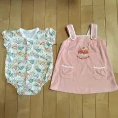 ブランシェス　半袖ロンパース2点セット　80 　いちご　花柄　ピンク
