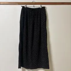 Green parksドット柄 プリーツロングスカート ブラック