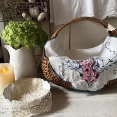 フランスアンティークஐ⋆*レトロ可愛いオレンジレースと花柄刺繍の 