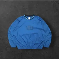 【美品】NIKE ゲームシャツ XL 青 センターロゴ リブ襟 刺繍ロゴ