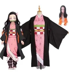 【女性Mサイズ】鬼滅の刃 竈門禰豆子 コスプレセット【ウィッグ、竹、草履付き】