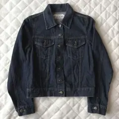 Chicoショート丈 デニムジャケット Gジャン インディゴ 濃紺 着痩せ