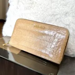 miumiu ミュウミュウ クロコ ラウンドファスナー 長財布 ピンク 箱付き