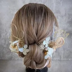 成人式髪飾り　振袖着物　白金ゴールド　水引リボン卒業式　ヘッドドレス　ヘアパーツ