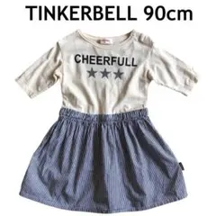 TINKERBELL 七分袖ワンピース 90cm 子供服 ストライプ 女の子