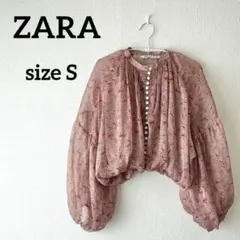 ZARA ペイズリー柄 シアーブラウス 長袖 ボリューム袖 クロップド丈　七分袖