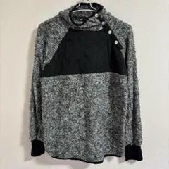 フリース ハイネックセーター ボタン付き グレー系 レディース トップス