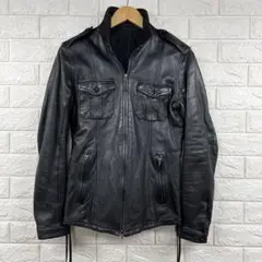 美品 SHELLAC シングル ライダース レザージャケット 黒 ブラック 46 SHELLAC】羊革 カルガンラムファー ムートン シングルライダース 黒46