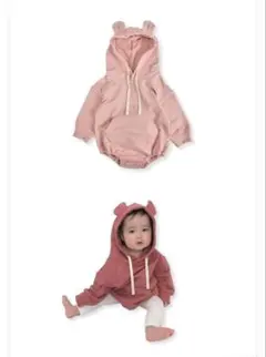 くまロンパース 綿100% カバーオール 長袖ベビー 80サイズ ワイン色 楽天