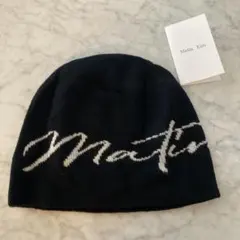 Matin Kim ニット帽 マーティンキム　ショート ビーニー ロゴ　ブラック