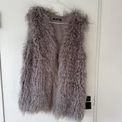 ファー素材 ノースリーブベスト グレー
