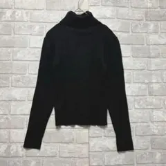 ニットカットソー M ブラック ハイネック シンプル 着回し リブ モノトーン