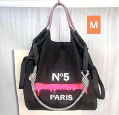 最終値下げ【ショルダー紐付き❤】N°5 PARIS 刺繍エコバッグ 黒