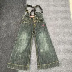 メゾピアノ　デニムオーバーオール ポルカドットストラップ