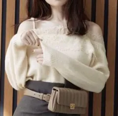 SNIDEL レーストリミングオフショルニットプルオーバー