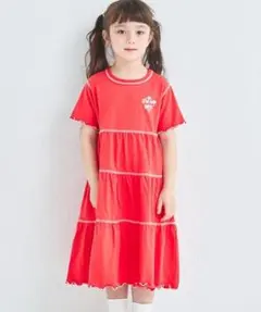 ぺアマノン ガールズ 配色ステッチ ティアード切り替えワンピース 140㎝ 新品のサムネイル