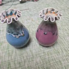 手作り 陶器の花瓶 波型口・流釉デザイン 一輪挿し インテリア