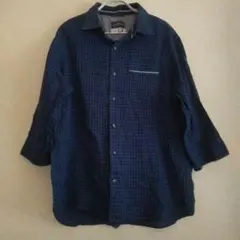 GRAND PHASE ネイビー チェック 7分袖シャツ XL 即購入可能！